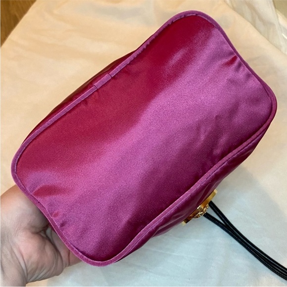 NEW!!! Versace Deep Fuschia Nylon and Black Leather Drawstring Bucket Bag - Picture 10 of 15